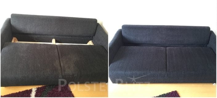 Vorher-Nachher Bild Polsterreinigung blaues Sitzpolster