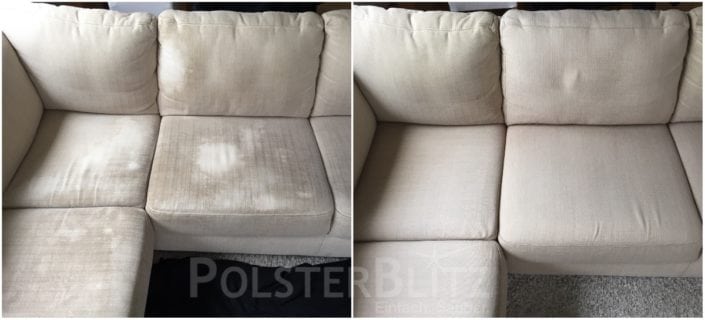 Vorher-Nachher Bild Polsterreinigung weißes Couch Eck