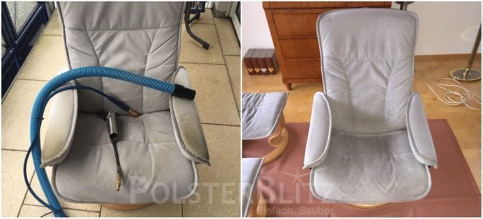Vorher-Nachher Bild Polsterreinigung weißer Sitzpolster