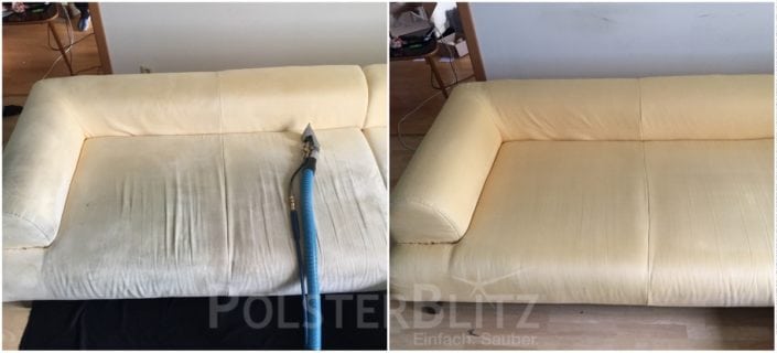 Vorher-Nachher Bild Polsterreinigung helle Couch