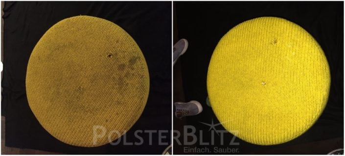 Vorher-Nachher Bild Polsterreinigung gelber Hocker