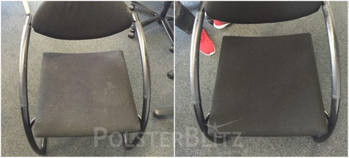Vorher-Nachher Bild Polsterreinigung schwarzer Stuhl