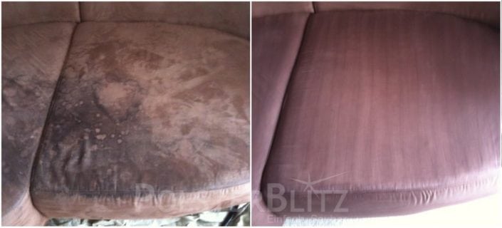 Vorher-Nachher Bild Polsterreinigung rot Sofa